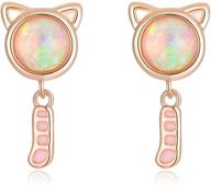 🐱 airmoly cat opal stud earrings: stunning 14k white/rose gold-plated cat jewelry gift for women and girls logo