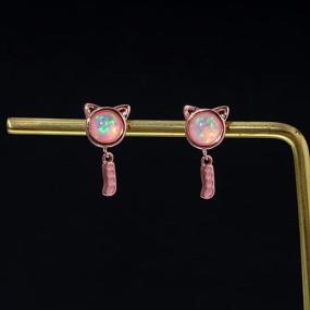 img 3 attached to 🐱 Airmoly Cat Opal Stud Earrings: Stunning 14K White/Rose Gold-Plated Cat Jewelry Gift for Women and Girls