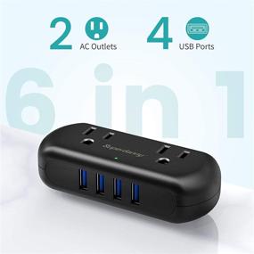 img 3 attached to 💪 SUPERDANNY Power Strip with USB Ports, Mini Desktop Charging Station with 2 Outlets & 4 USB Ports, 5ft Portable Flat Plug Extension Cord for Travel, Dorm, Room, Home Office Essentials, Black