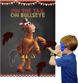 img 1 attached to 🎯 Toy-Inspired Story Party Supplies: Pin the Tail on Bullseye Game - Large Poster with 24PCS Reusable Tails Sticker for Boys' Birthday Party. Ideal Toy 4th Party Favors.