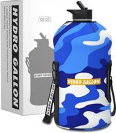 hydro gallon - insulated 1 gallon water bottle with straw lid, motivational time marker, leakproof bpa free large jug for men (blue camo) логотип