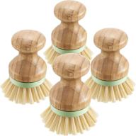 🧹 versatile 4-piece bamboo mini scrub brush set with coconut bristles for cast iron, kitchen, bathroom, and household cleaning (style a) logo