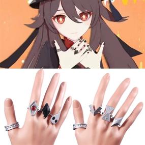 img 3 attached to 🔥 Seven-Piece Genshin Impact Hu Tao Rings Set: Perfect Adjustable Anime Cosplay Costume Ring Accessories Props
