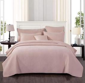img 4 attached to Tache Elegant Vintage Rustic Dusty Blush Pink Quilted Bedspread Set, King - Soft Cotton, Soothing Pastels, 3 Piece