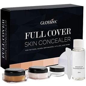img 1 attached to 💄 Glossiva Tattoo Concealer - Waterproof Skin Concealer for Dark Spots, Scars, Vitiligo & More - Tattoo Cover-Up Makeup for Men & Women - Body & Leg Use