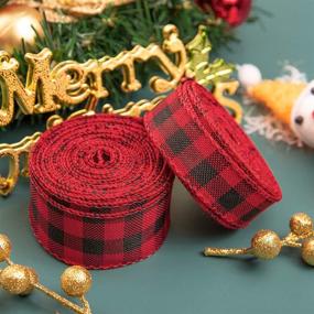 img 1 attached to 🎄 Red and Black Plaid Burlap Ribbon for Christmas Crafts, Gift Wrapping, Floral Bows Craft - 1 Inch Width x 8.75 Yards Length