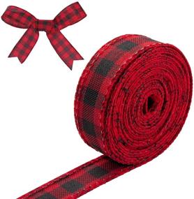 img 4 attached to 🎄 Red and Black Plaid Burlap Ribbon for Christmas Crafts, Gift Wrapping, Floral Bows Craft - 1 Inch Width x 8.75 Yards Length