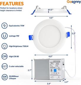 img 3 attached to Versatile and Efficient: Gasonny 6pack 4 Inch 5CCT Ultra-Thin LED Recessed Ceiling Light with Junction Box - ETL Listed