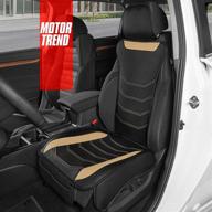 🚗 motor trend luxefit beige faux leather car seat cover for front seats - universal fit seat protectors, premium interior accessory, padded cushion for auto truck van & suv logo