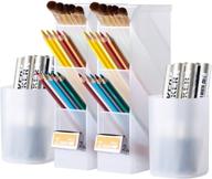 🖊️ set of 4 pen organizers: cute wellerly desk pencil marker holder storage box - multi-functional stationary cup organizers for home, office, school art supply - white логотип