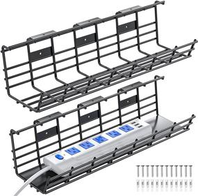 img 4 attached to Premium Under Desk Cable Management Tray, Set of 2, Strong Metal Wire Organizer, 34in Cable Tray Basket, L17x W4.1x H4.7in, Black