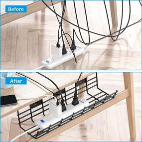 img 3 attached to Premium Under Desk Cable Management Tray, Set of 2, Strong Metal Wire Organizer, 34in Cable Tray Basket, L17x W4.1x H4.7in, Black