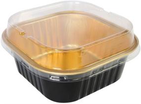 img 4 attached to 🍽️ KitchenDance Disposable Aluminum Square Dessert Pans with Lids - 11oz Capacity, Pack of 100 (Black with Gold Interior)