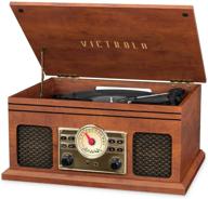 🎵 victrola vta-250b-mah ретро bluetooth проигрыватель грампластинок с 3-х скоростным проигрывателем, fm радио и aux-вход - махогони логотип