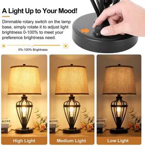 img 2 attached to 💡 TRLIFE Set of 2 Dimmable Industrial Table Lamps with USB Charging Ports and Fabric Lampshade - Perfect for Living Room and Bedroom Decor (Includes 4 Dimmable Bulbs)