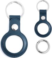 brook gear pu leather lightweight protective case for airtags 2021 with keychain keyring plus interchangeable spring ring (navy blue) logo
