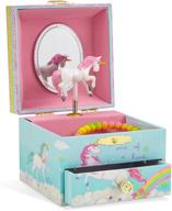 🦄 jewelkeeper unicorn rainbow design musical jewelry box with pullout drawer, the unicorn tune logo