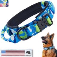 🐕 feeyar tactical dog collar: pink camo with reflective usa flag patch - heavy duty, medium/large/extra large military nylon collar with metal buckle and handle логотип