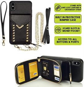 img 3 attached to 📱 Black ZVE iPhone Xs Max Wallet Case with Zipper Card Slot, Crossbody Strap and Protective Cover - 6.5 inch