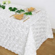 🌹 90x132 inches rectangular satin raised rosette tablecloth with 3d floral design - ideal for wedding, baby shower, bridal shower, and meeting events decoration logo