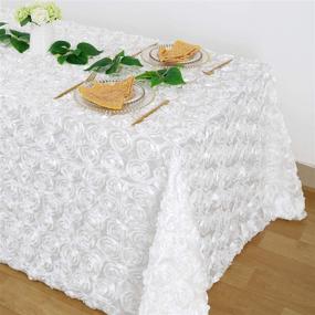 img 4 attached to 🌹 90x132 Inches Rectangular Satin Raised Rosette Tablecloth with 3D Floral Design - Ideal for Wedding, Baby Shower, Bridal Shower, and Meeting Events Decoration