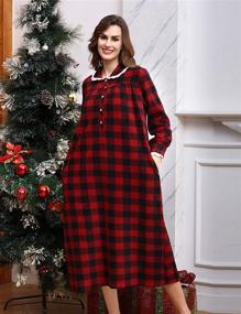 img 3 attached to Women's Plaid Fleece Nightgowns Christmas Nightshirt with Lace Trim, Long Sleeve House Dress featuring Pockets by COLORFULLEAF