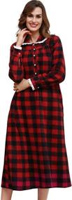 img 4 attached to Women's Plaid Fleece Nightgowns Christmas Nightshirt with Lace Trim, Long Sleeve House Dress featuring Pockets by COLORFULLEAF