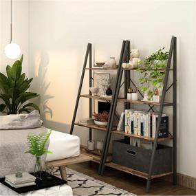 img 3 attached to 📚 4NM Industrial 4-Tier Ladder Shelf: Metal Bookshelf, Multifunctional Plant Stand, Storage Rack - Rustic Brown & Black