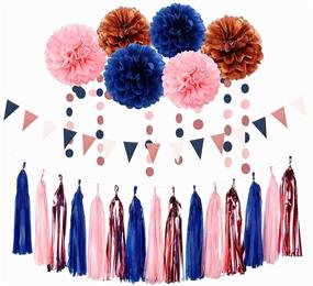img 4 attached to 23pcs Gender-Reveal Party Decoration Kit: Navy Blue, Pink, Rose Gold Paper Flowers, Banner Flags, Circle Banner, Tassel Garland - Perfect for Birthdays, Bachelorettes, Bridal Showers, and Engagements!