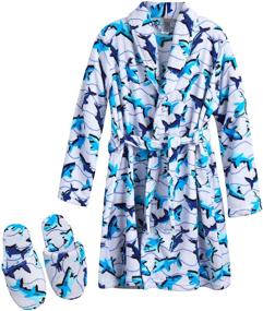 img 4 attached to Ultra Cozy Boys Bathrobe Set - Premium Plush Fleece Robe and Slippers (Sizes 5-16)