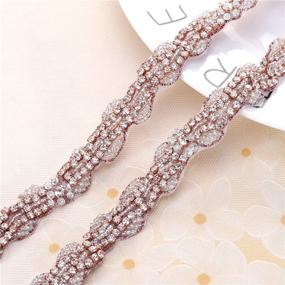 img 3 attached to 💎 Exquisite Rose Gold Rhinestone Wedding Dress Applique: Stunning Sparkle for Bridal Ribbon Belt, Iron-On Jeweled Crystal Thin Sash Applique