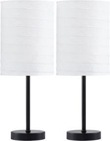 img 2 attached to 🏠 Enhance Your Space with PORTRES 18.75'' Traditional Accent Table Lamp Set of 2 - Perfect for Bedroom, Living Room, Kids Room, Study Room, Office - Rustic Decor, Nightstand, Rice Paper Lamps (Black & White)