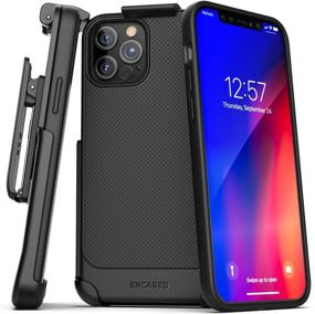 img 4 attached to Black Slim Grip Cover with Holster Belt Clip Case - Encased Thin Armor Series for iPhone 12 Pro Max, Compatible