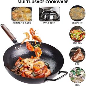 img 3 attached to 🍳 13'' Carbon Steel Wok Pan with Lid, Handle, and Cooking Utensils - Tazoda Stir Fry Chinese Wok for All Stoves, Nonstick and Flat Bottom