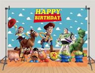 cartoon toy story birthday party theme photography backdrops | 7x5ft blue sky white clouds 🎉 banner | kids birthday party photo background | cake table decoration supplies | studio booth props logo