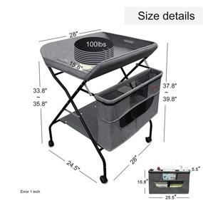 img 2 attached to 🐱 Holy Cat Baby Portable Changing Table with Adjustable Height, Folding Infant Diaper Station on Wheels, Mobile Nursery Stand with Lightweight Newborn Diaper Changing Mat and Large Storage Rack - Grey