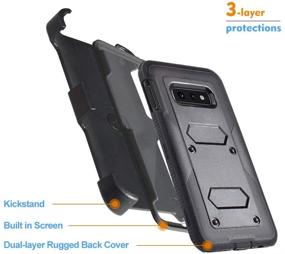 img 1 attached to Black Heavy Duty Belt Clip Holster with Tough Grip for Samsung Galaxy S10E/LTE - Ultra Protective Cover with Holder and Built-in Screen Protector