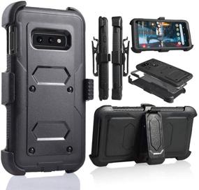 img 3 attached to Black Heavy Duty Belt Clip Holster with Tough Grip for Samsung Galaxy S10E/LTE - Ultra Protective Cover with Holder and Built-in Screen Protector