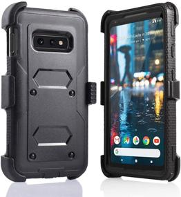 img 4 attached to Black Heavy Duty Belt Clip Holster with Tough Grip for Samsung Galaxy S10E/LTE - Ultra Protective Cover with Holder and Built-in Screen Protector