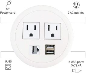 img 3 attached to 🔌 Белый кабельный ввод с 2 портами USB, 2 розетками AC, 1 RJ45 и 1 сетевым шнуром для офисного стола, стола, дома, школы, гостиницы.