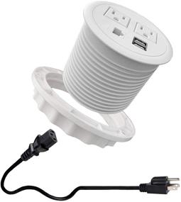 img 4 attached to 🔌 Белый кабельный ввод с 2 портами USB, 2 розетками AC, 1 RJ45 и 1 сетевым шнуром для офисного стола, стола, дома, школы, гостиницы.