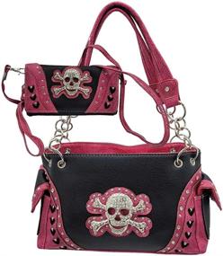 img 4 attached to 💀 Stylish Western Rhinestone Studded Skull Concealed Carry Handbag and Wallet Set