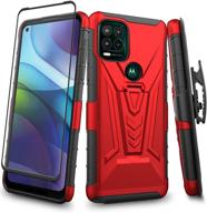 📲 aoways belt-clip holster case for motorola moto g stylus 5g: heavy duty drop protection with screen protector - red logo