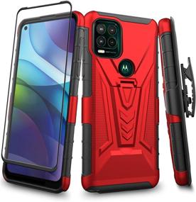 img 4 attached to 📲 Aoways Belt-Clip Holster Case for Motorola Moto G Stylus 5G: Heavy Duty Drop Protection with Screen Protector - Red