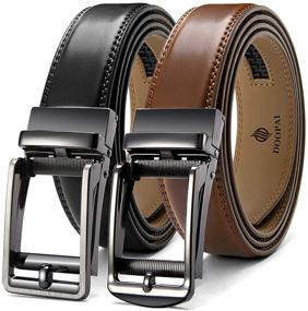 img 4 attached to 👔 Adjustable Leather Sliding Ratchet Belts - Optimal Men's Belt Accessories