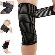 🏋️ premium black 2-pack knee wrap compression bandage brace for plantar fasciitis, joint pain, ligament stabilization, squats, basketball, running, tennis, soccer, football, and leg support логотип