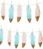 🎉 happy shop feather garland - pale pink and blue feather banner with gold glitter for party decorations, wedding, boho chic - 10 feet - enhanced seo logo