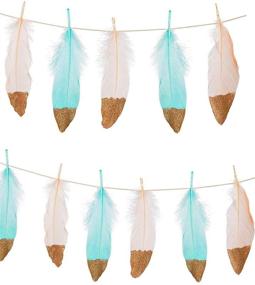 img 4 attached to 🎉 Happy Shop Feather Garland - Pale Pink and Blue Feather Banner with Gold Glitter for Party Decorations, Wedding, Boho Chic - 10 Feet - Enhanced SEO