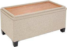 img 2 attached to FHE 30” Inlaid Coffee Table Ottoman Bench with Hidden Storage, Extra Seating, Foot Rest - 🛋️ Collapsible and Upholstered in Rich Linen Taupe, 30 x 15 x 18, Premium Wood Tray and Feet