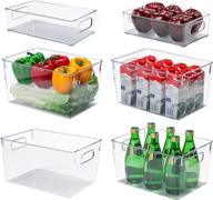 practical set of 6 clear plastic refrigerator organizers with handles - ideal for freezers, countertops, and cabinets (4 large and 2 medium) логотип